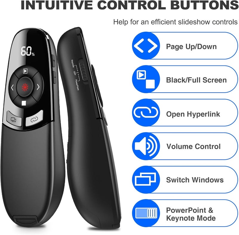 DinoFire USB Type C Presentation Clicker with Battery & Timer Display, Wireless Presenter Remote PowerPoint Clikcer for Mac Computer - Image 4
